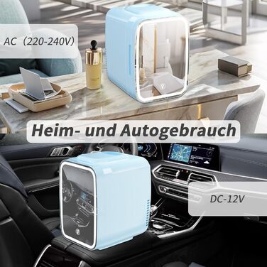 Міні-холодильник зі світлодіодним дзеркалом 4 л синій YASHE