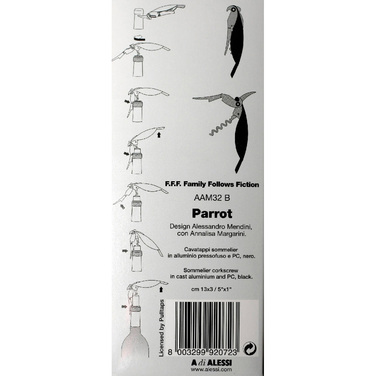 Штопор 2,5x13x3 см чорний Parrot Alessi