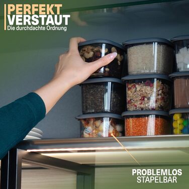 Банки для хранения с герметичными крышками Набор из 24 контейнеров для хранения БЕЗ БИСФЕНОЛА А Для мюсли, хранения муки и сахара Практичный кухонный ящик для хранения всех продуктов (антрацит 0,550 мл)