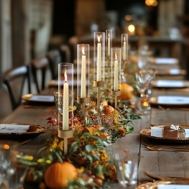 Підсвічник Sziqiqi для конічних свічок конічний підсвічник зі скляним циліндром для весільного декору - вінтажний підсвічник зі скляним ліхтарем для вітальні, прикраси різдвяного столу на відкритому повітрі (золотий, 18)