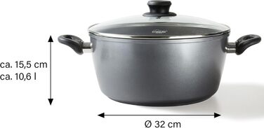 Каструля STONELINE XXL з литого алюмінію, велика, з кришкою, 7 л, антипригарне покриття зі справжніми кам&39яними частинками, індукційний посуд для всіх типів варильних поверхонь, духовка, приготування їжі без жиру та олії, сірий (32 см)