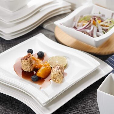 Серія Flora, 30 шт. Набір посуду з мармурової порцеляни Комбінований обідній сервіз з 6 кавовими чашками, 6 блюдцями, 6 десертними тарілками, 6 суповими тарілками та 6 плоскими тарілками (білими, 16 шт. кавовим сервізом)