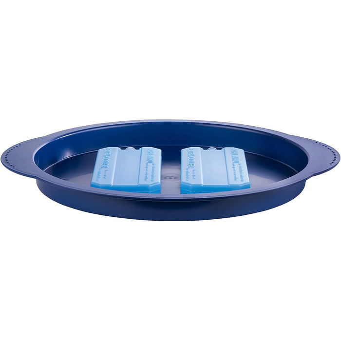 Предметів Високоякісний набір лотків, що складається з міцної чаші, лотка з нержавіючої сталі, двох батарей охолодження та витяжки для зберігання продуктів синього кольору з охолодженням - (Ø x В) 35 x 15 см, 5