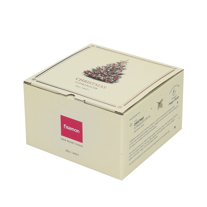 Кухоль Fissman CHRISTMAS 260 мл з блюдцем порцеляна (14021)