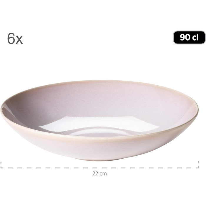 Набір тарілок MSER 931946 серії Ossia на 6 осіб у середземноморському вінтажному стилі, сучасний обідній сервіз із 12 предметів із суповими тарілками та обідніми тарілками, керамограніт (рожевий)