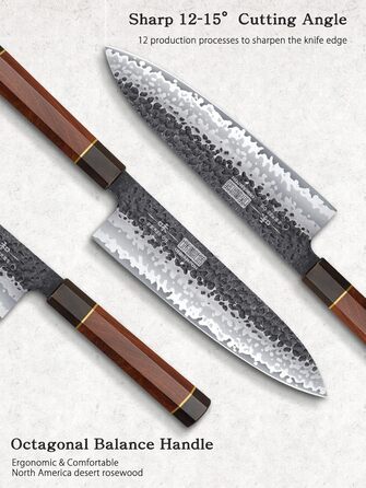 Ніж HOSHANHO Santoku Ніж ручного кування, ніж Сантоку Гостре лезо 18 см Кухонний ніж з японської серцевини VG10 Ніж для кухарів з ергономічною ручкою Подарункова коробка (набір ножів 3 шт.)