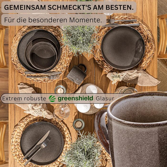 Комбінований сервіз на 6 персон, набір тарілок кавовий кухоль макаронна миска 30 шт. , набір посуду з керамограніту посудомийна машина - мікрохвильова піч - стійкий до подряпин, набір посуду з керамограніту КОЛЕКЦІЯ ЦІННОСТЕЙ (Каїрський графіт, кавовий ку