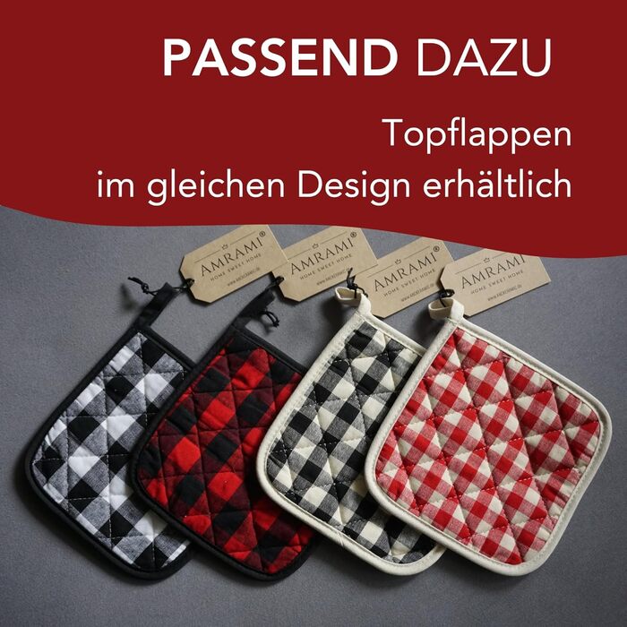 Набір з 2 рукавичок для духовки 14 х 17 см, червоно-чорні в клітинку AMRAMI