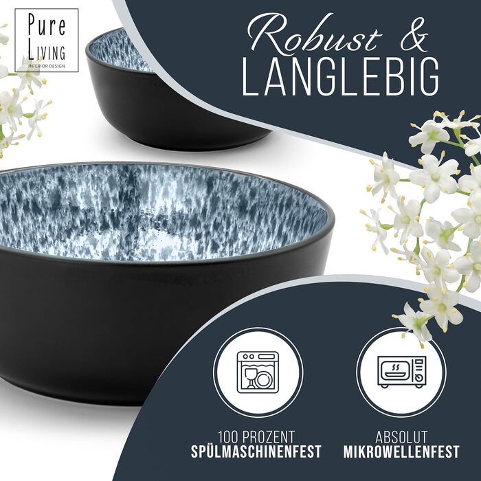 Набір посуду з керамограніту на 6 персон, 24 предмети, чорний/димчасто-синій Ibiza Pure Living