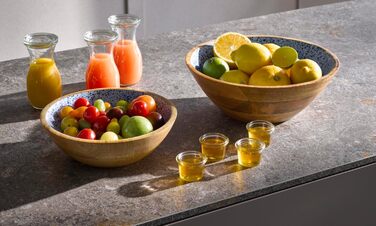 Піднос/тарілка Манго, дерево манго, внутрішнє покриття епоксидною смолою, Ø 35,5 см Ø 35,5 см, висота 2,5 см (біло-блакитний, Ø 30 см, висота 10,5 см), 1058