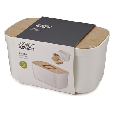 Хлібниця пластикова з обробною дошкою з бамбука біла Bread Bin Joseph Joseph