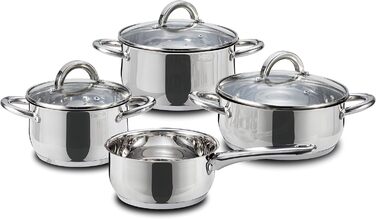 Набір з 4 каструль з нержавіючої сталі зі скляними кришками Linnuo