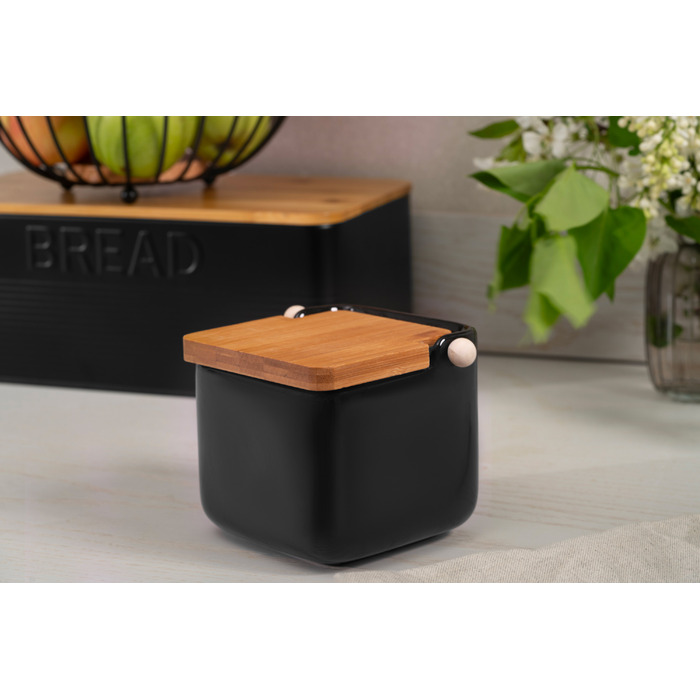 ARDESTO Цукорниця Midori 12х12х11см, 840мл, кераміка, бамбук, чорна