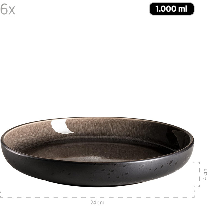 Сучасний набір посуду з 12 предметів з кераміки сірого та чорного кольорів Series Niara