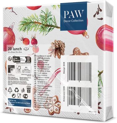 Серветки 3-шарові (33 x 33 см) 20 шт. Різнокольорові паперові серветки, ідеальні для різдвяного столу Серветки - Різдво, зима, зірки, сніг, сніговики (Домашні солодощі)