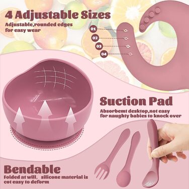 Набор детской силиконовой посуды, 5 предметов, розовый Hoseay