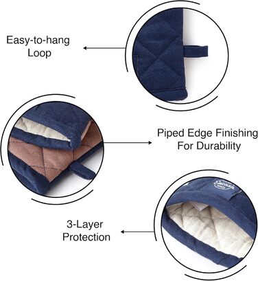 Рукавички для духовки та мікрохвильової печі Encasa Homes Extra Long (2 шт.) для кухні - Силіконові сріблясті, термостійкі - Захищають руки від гарячого обладнання - (18 x 30 см, шотландсько-блакитні)