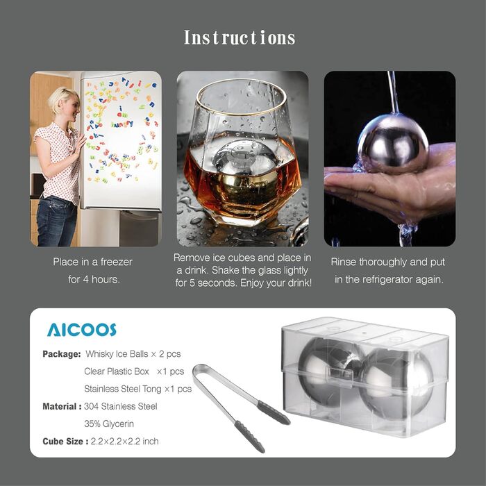 Кубиків льоду з нержавіючої сталі для віскі 2 шт SAICOOS