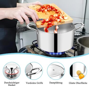 Каструля 3,3 л з нержавіючої сталі зі скляною кришкою 20 см HaWare