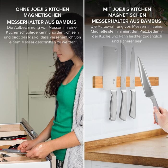 Магнітний тримач для ножів із бамбукового дерева 40 см joeji's Kitchen