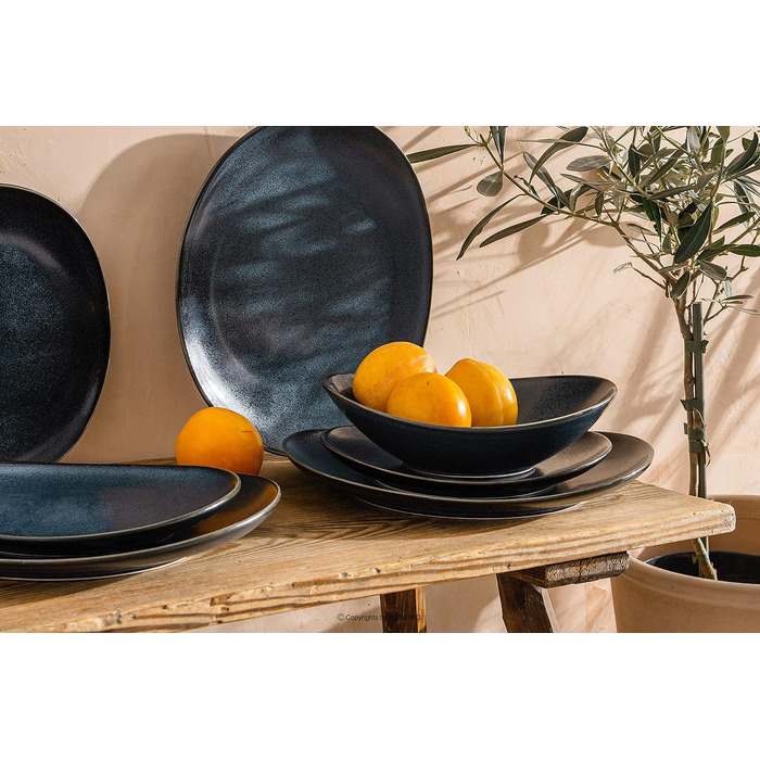 Набор посуды Combi на 6 персон - TIME BLACK Набор тарелок для микроволновой печи Modern 18 шт. - Можно мыть в посудомоечной машине Твердый фарфоровый сервиз - Обеденная тарелка Тарелка для завтрака Суповая чашка 18 шт. (Черный / Графитовый / Темно-синий, 