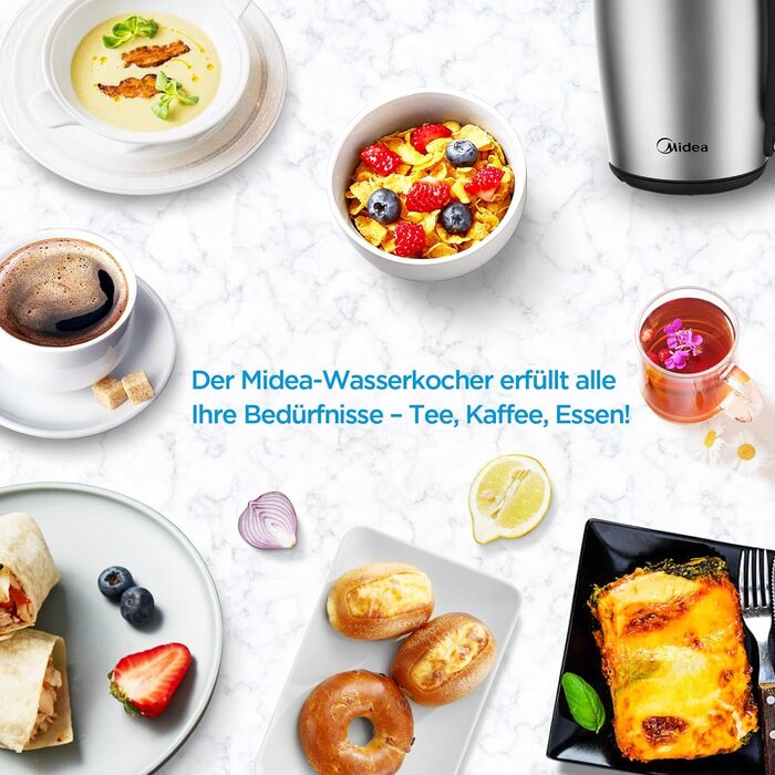 Чайник Midea из нержавеющей стали с настройкой температуры, 1,5 литра, 2200 Вт, чайник белый, чайник с индикацией температуры и функциями безопасности, без бисфенола А (без настройки температуры)