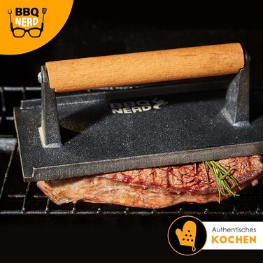 Чугунный пресс для мяса 21 x 11 см с деревянной ручкой, квадратный BBQ Nerd