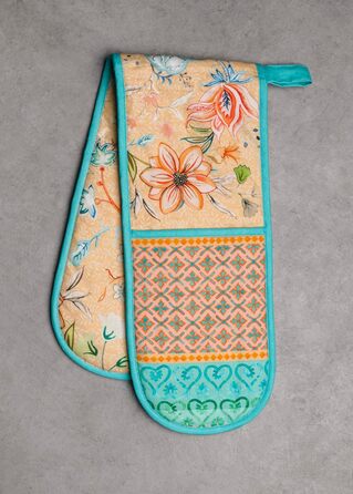 Рукавички для духовки Maison d&39 Hermine, прихватки для каструль, 100 бавовна, термостійкі кухонні рукавички, рукавички для духовки (19 см x 33 см) та прихватки для каструль (20 см x 20 см) для приготування їжі, Morzine - рукавички для духовки (19 x 33 с