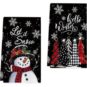 Набір з 2 різдвяних кухонний рушників 43 x 66 см, чорний YUNHENTONG