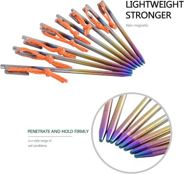 Кілочки з титанового сплаву 7 мм Надміцні цвяхи для намету Барвисті шліфовані цвяхи Міцні кемпінгові шпильки Садові кілки Кілочки для кемпінгу Тент Туристичний брезент 20 см / 24 см / 30 см / 35 см / 40 см 6 / 8 шт. / лот Ti4013P (20 см 8 шт. / лот Ti4013