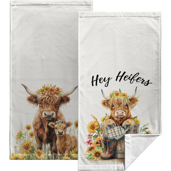 Різдвяні кухонні рушники Kwlegh, рушник для рук, різдвяна ялинка, цукерка-тростина, сніжинка, рушник для пальців, набір з 2 шт. , милий чоловічий банний рушник, високопоглинаючі рушники, 36 x (Highland Cow)