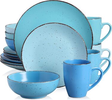 Столовий сервіз з керамограніту, набір посуду vancasso MODA, вінтажний зовнішній вигляд, комбінований сервіз із 40 предметів з 8 обідніми тарілками, тарілками для тортів, суповими тарілками, мисками та чашками кожна (синій колір, комбінований сервіз 16 шт