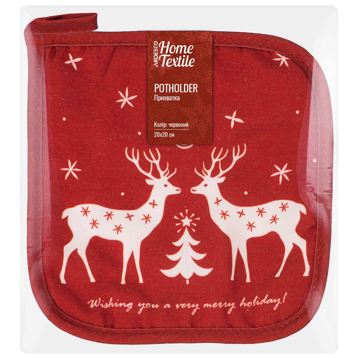 Прихватка Ardesto Christmas Happy Holidays 20х20см, 90% поліестер, 10% бавовна, червоний