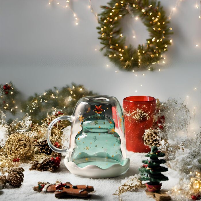 Двостінний келих для лате з різдвяною ялинкою 270 мл. ecooe