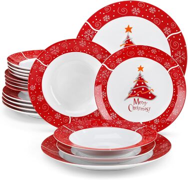 Серія 30-предметний порцеляновий різдвяний набір посуду на 6 осіб, різдвяний кавовий сервіз на 6 обідніх тарілок, 6 десертних тарілок, 6 супових тарілок, 6 кавових чашок та 6 блюдець (Christmastrele, обідній сервіз на 18 осіб)