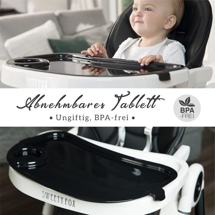 Дитячий стільчик для годування від 6 місяців чорний Sweety Fox