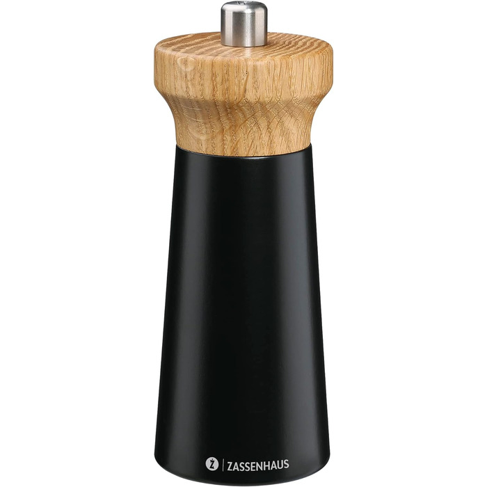 Чорна/букова деревина Головка млина з деревини дуба з плавним регулюванням високопродуктивної керамічної шліфувальної машини Млин для спецій для перцю 14 см, Ø 5,4 см Чорний/Дуб