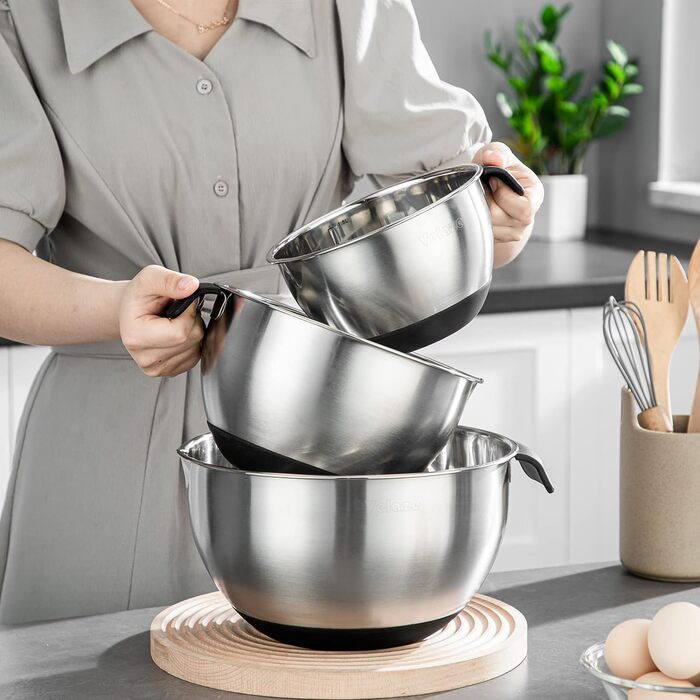 Набір мисок з нержавіючої сталі, 5 предметів з кришкою, миска для змішування з 3 терками, 5 л 3 л 2 л 1,5 л 1,5 л 1 л Velaze