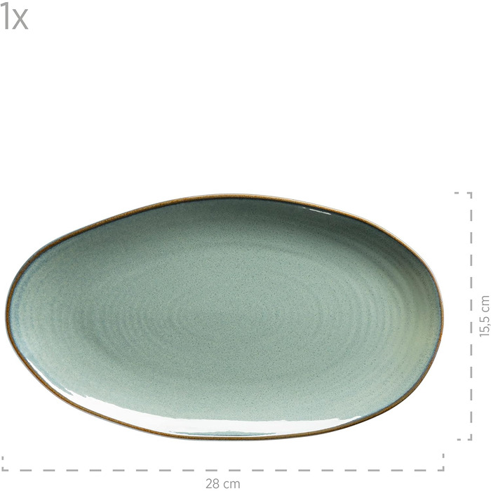 Серія Ноттінгем, набір з 3 сервірувальних тарілок, сервірувальні тарілки 3-х розмірів у вінтажному стилі неправильної форми, керамограніт, бірюзово-зелений