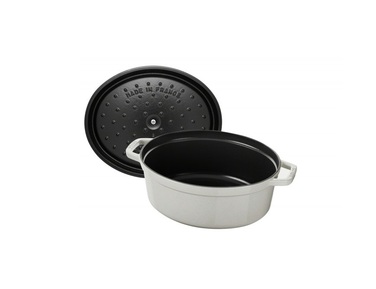 Кастрюля / жаровня овальная 29 см с крышкой белая White Truffle Staub