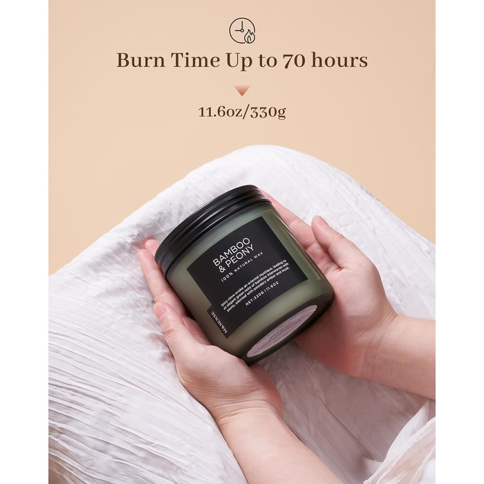 Ароматичні свічки M&SENSE з кавою у скляній банці з 2 гнітами 330 г, час горіння 70 годин, свічка з натурального соєвого воску для спальні, кухні, декору дому, подарункова свічка для чоловіків та жінок, смажена кава (бамбук та півонія)