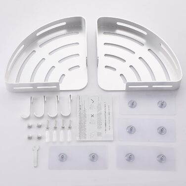 Полка для душа самоклеящаяся угловая, набор 2 предмета, серебристый матовый GERUIKE