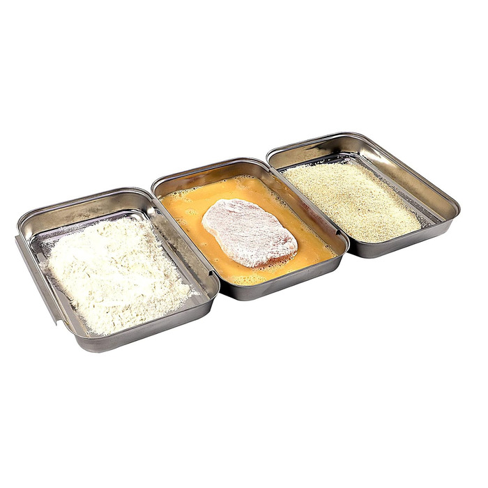 Панірувальна станція APS, 3 предмети - професійний набір для панірування, що складається з 3 з'єднуваних мисок з нержавіючої сталі (кожна 18 x 15,5 см) / компактна штабельована / придатна для миття в посудомийній машині