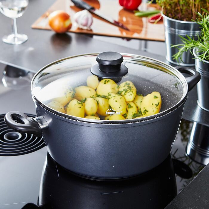 Каструля 7 л алюмінієва зі скляною кришкою 28 см STONELINE