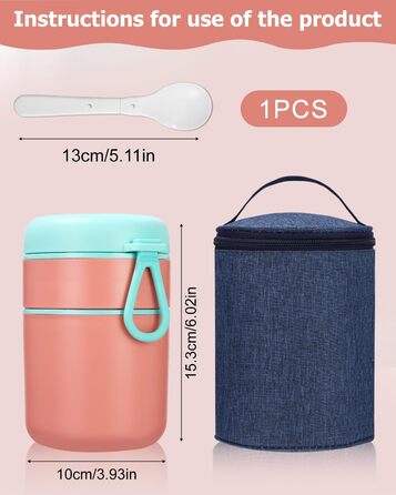 Стаканчик для пластівців 710 мл із складаною ложкою, рожевий Nuxory