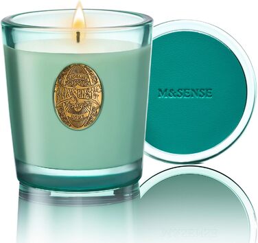 Ароматна свічка M&SENSE Лісова хатина, ароматичні свічки у склянці, натуральна соєва свічка, час горіння 55 годин, подарункові свічки для жінок та чоловіків, подарункова свічка (евкаліпт і м&39ята, 260 г)