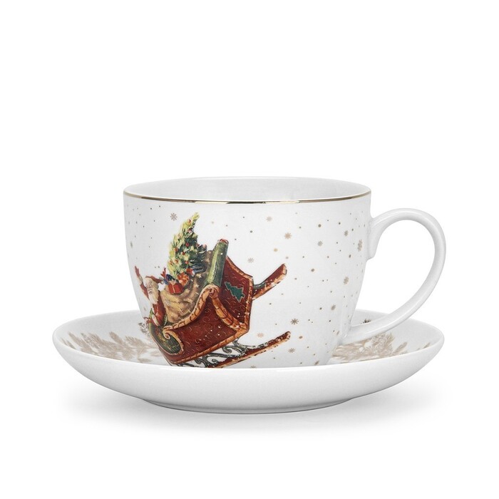 Кружка Fissman CHRISTMAS 400 мл с блюдцем фарфора (14022)