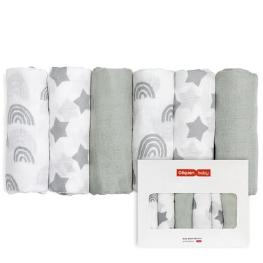 Муслінові серветки GLLQUEN для немовлят, 6 шт. бавовняних серветок для відрижки, 70 см x 70 см, абсорбуючі та дихаючі, ідеально підходять для очищення, витирання та покриття новонароджених (зірка, 6 шт.)
