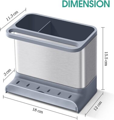 Органайзер для посуду APEXCHASER, дозатор мила з тримачем для губки, органайзер для раковини з нержавіючої сталі, мийка з нержавіючої сталі, кухонний органайзер Піддон для крапель для кухні (з ручкою)