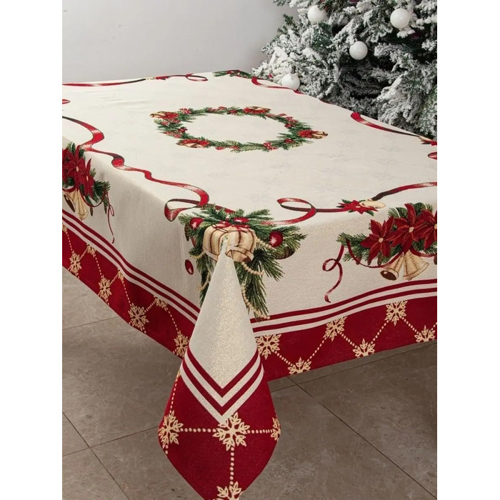 Різдвяна гобеленова скатертина Home of Christmas Скатертина на Різдво та Новий рік (Дзвіночки (без блискіток), 140x180 см)